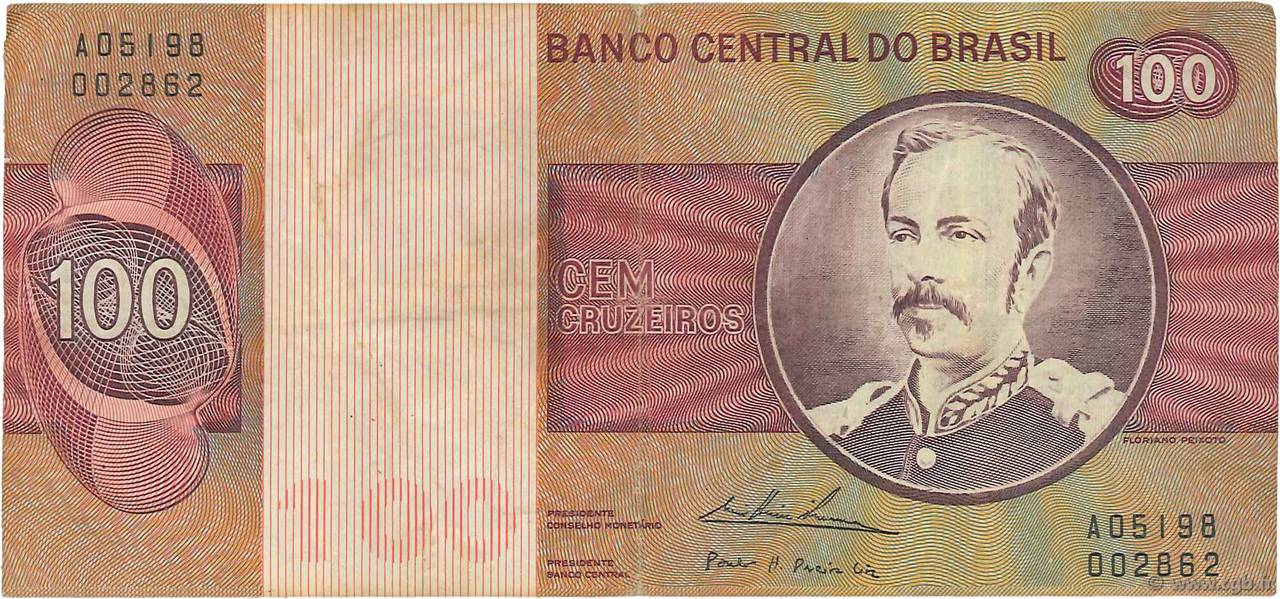 100 Cruzeiros BRAZIL  1974 P.195Aa F