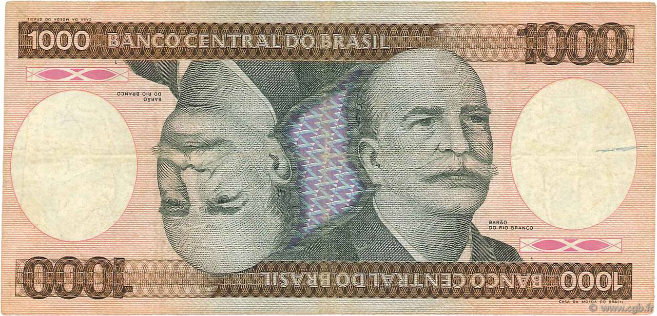 1000 Cruzeiros BRASILIEN  1985 P.201c S