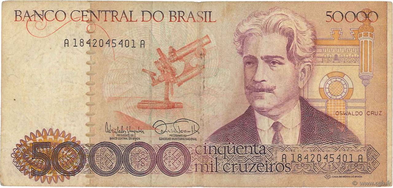 50000 Cruzeiros BRAZIL  1985 P.204b G