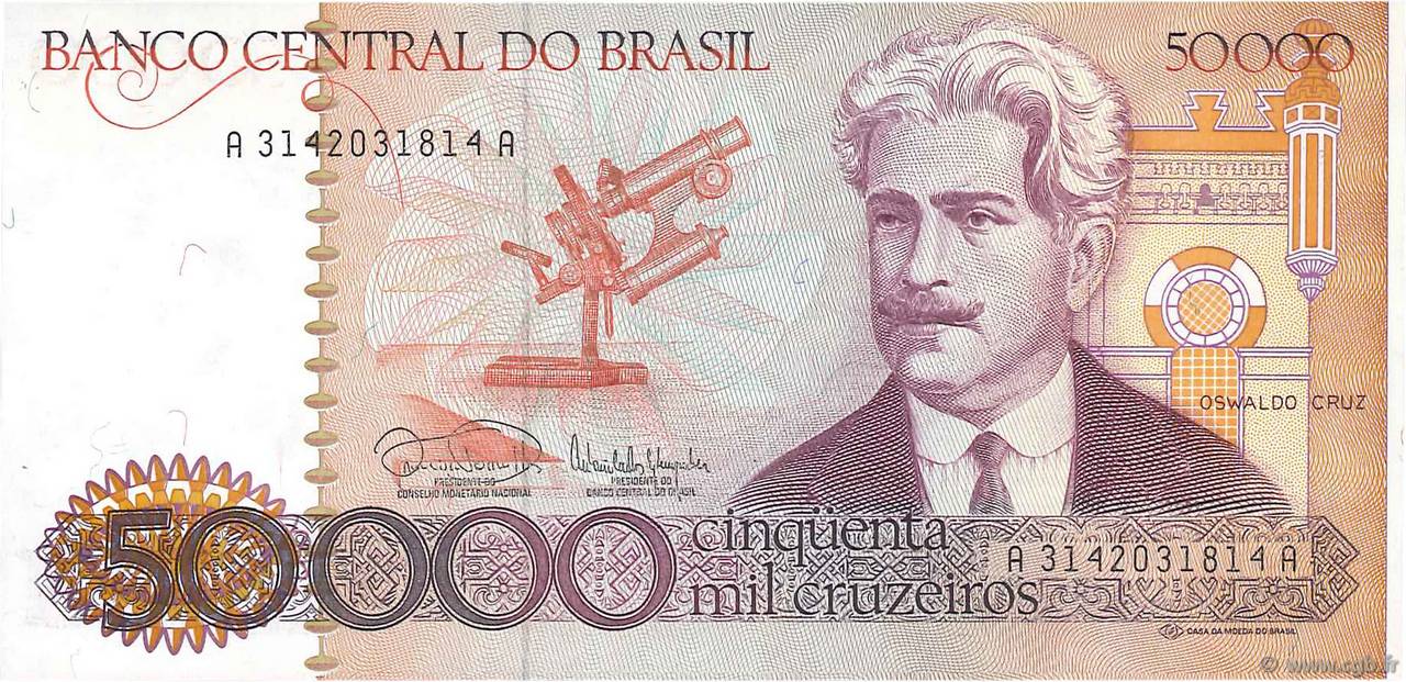 50000 Cruzeiros BRAZIL  1985 P.204c UNC