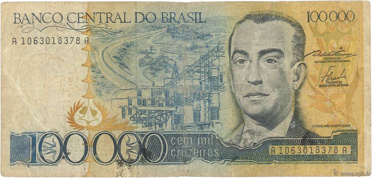100000 Cruzeiros BRAZIL  1985 P.205a G