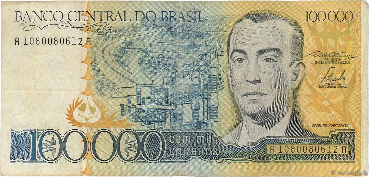 100000 Cruzeiros BRAZIL  1985 P.205a F