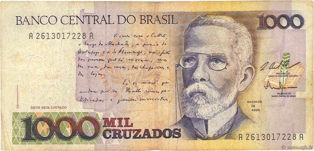 1000 Cruzados BRAZIL  1987 P.213a F