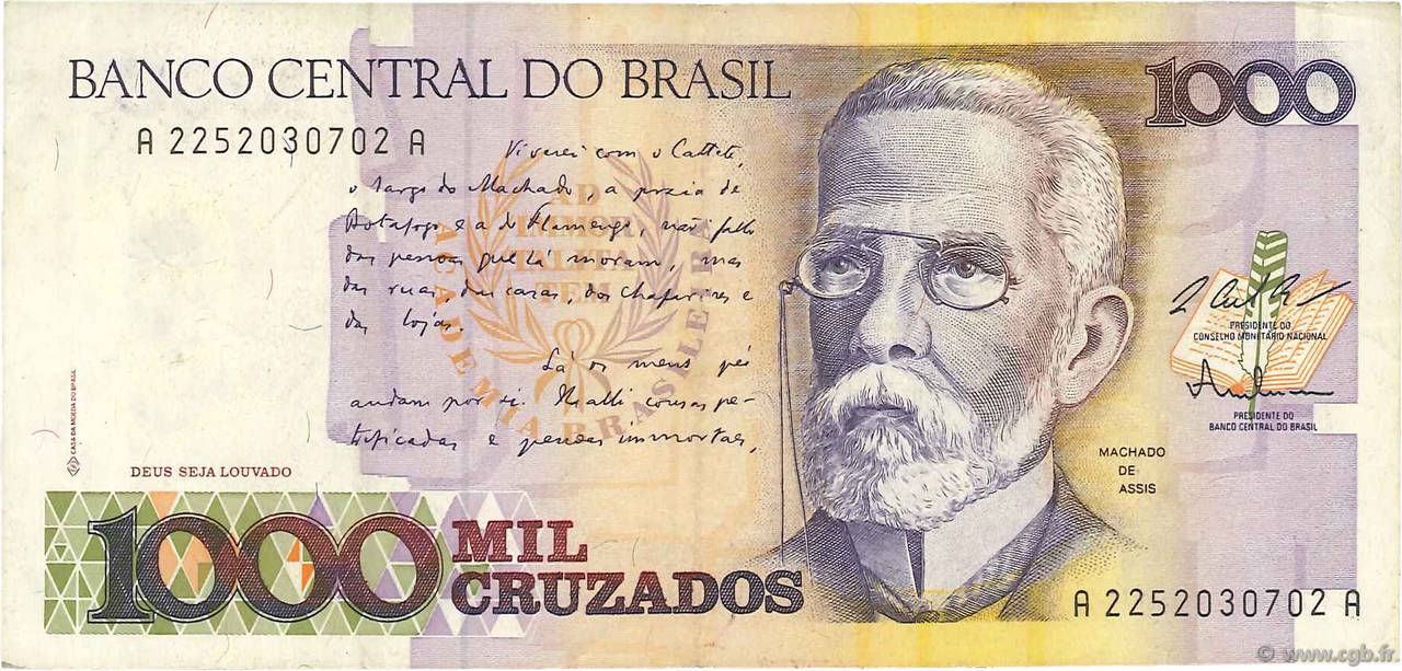 1000 Cruzados BRAZIL  1987 P.213a VF