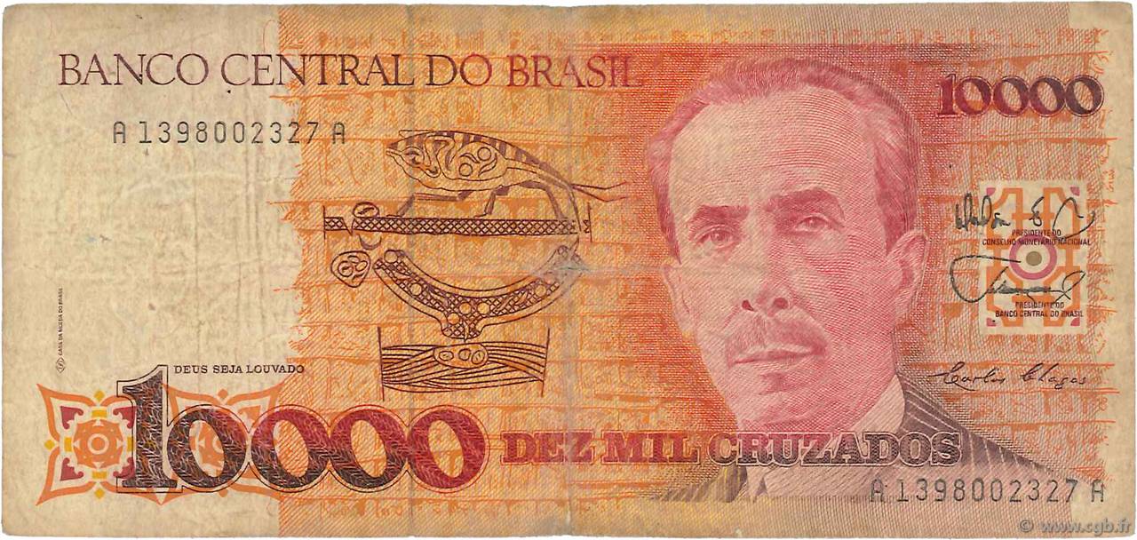 10000 Cruzados BRAZIL  1989 P.215a G