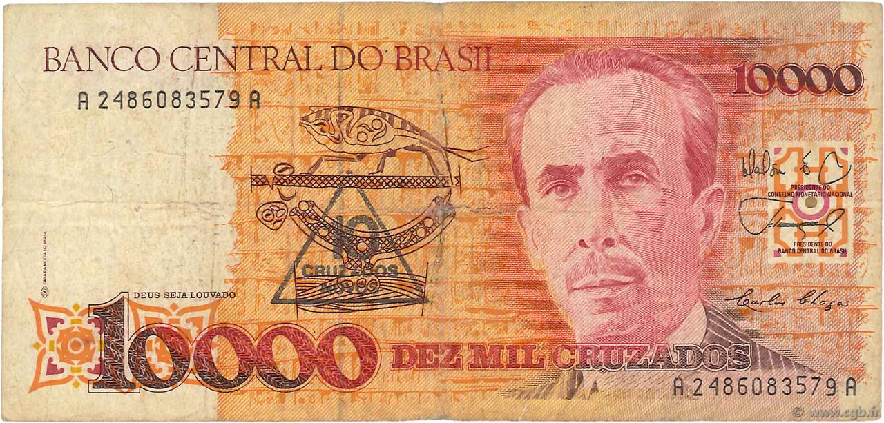 10 Cruzados Novos sur 10000 Cruzados BRASILIEN  1989 P.218a SGE
