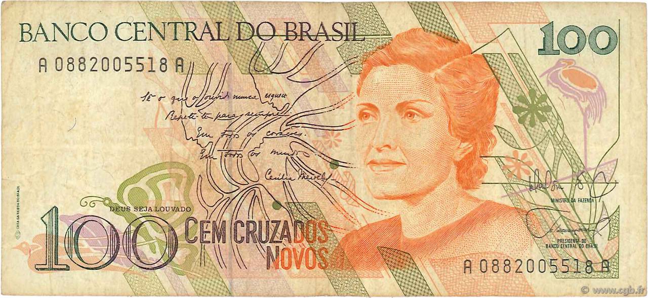 100 Cruzados Novos BRAZIL  1989 P.220a F