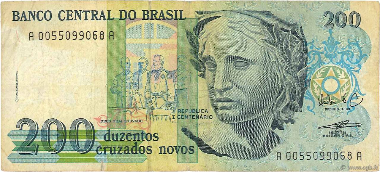 200 Cruzados Novos BRAZIL  1989 P.221a F