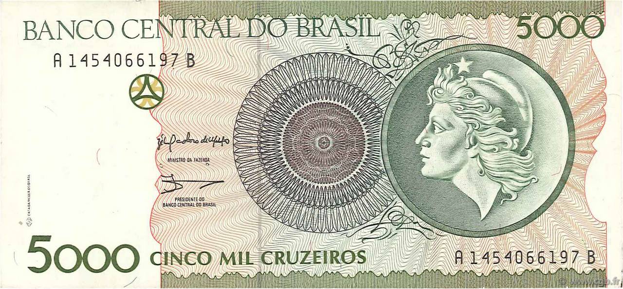 5000 Cruzeiros BRASILIEN  1990 P.227a fST