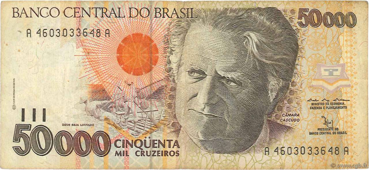 50000 Cruzeiros BRAZIL  1992 P.234a F