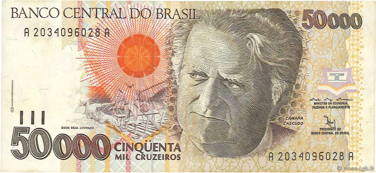 50000 Cruzeiros BRASILIEN  1992 P.234a SS