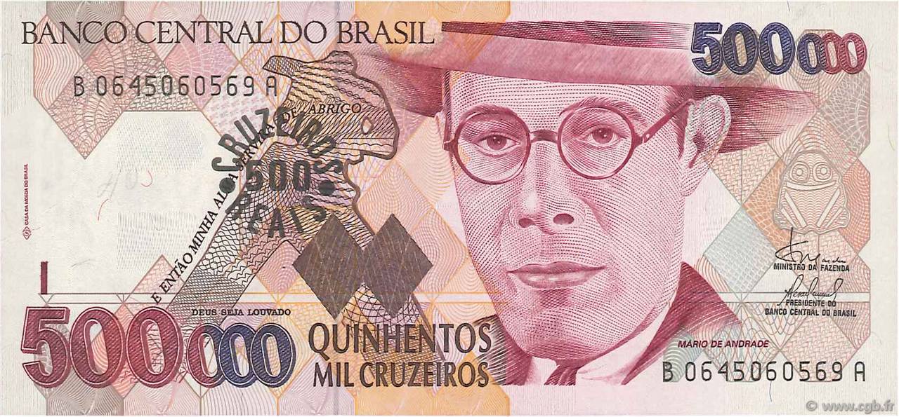 500 Cruzeiros Reais sur 500000 Cruzeiros BRAZIL  1993 P.239b UNC