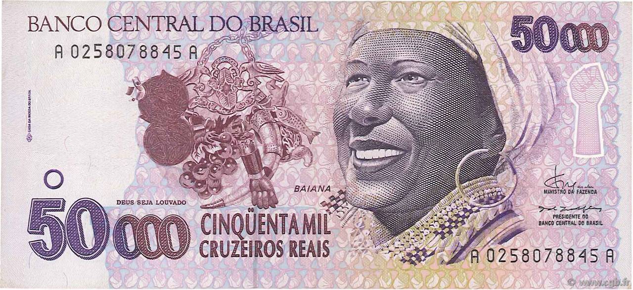 50000 Cruzeiros Reais BRASILIEN  1994 P.242 VZ