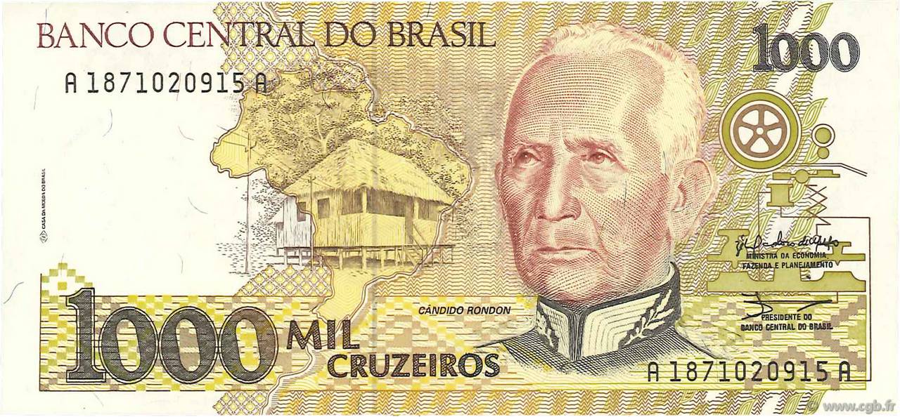 1000 Cruzeiros BRASIL  1990 P.231a FDC