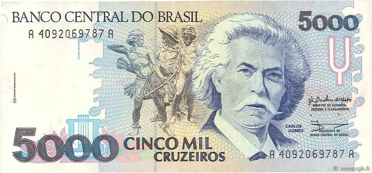 5000 Cruzeiros BRASILE  1990 P.232a BB