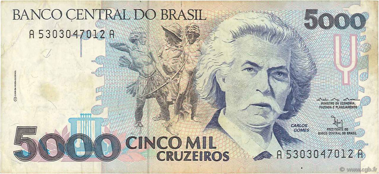 5000 Cruzeiros BRASILE  1992 P.232b MB