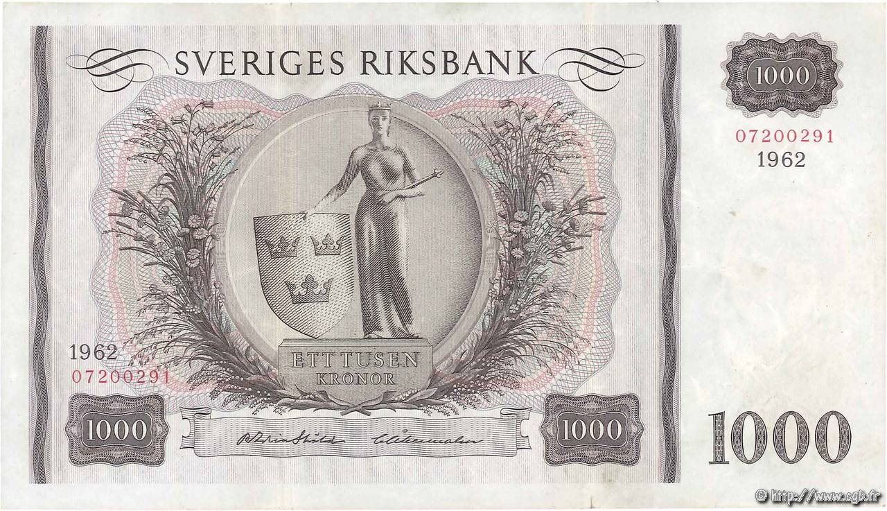 1000 Kronor SUÈDE  1939 P.46c VF