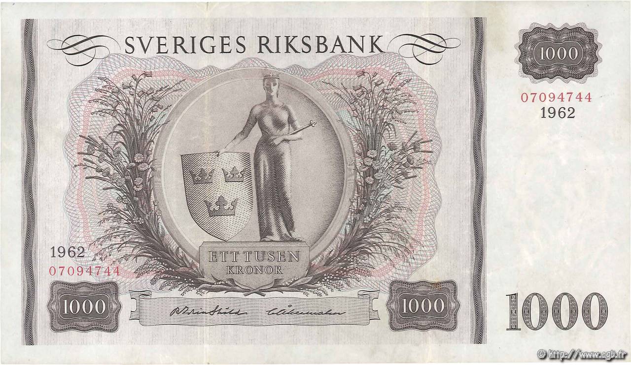 1000 Kronor SUÈDE  1962 P.46c VF