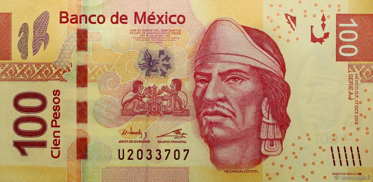 100 Pesos MEXICO  2013 P.124g UNC