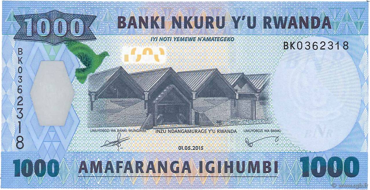 Rwanda 1000 Francs 2015 P-39 Village Monkey Unc 1,000 