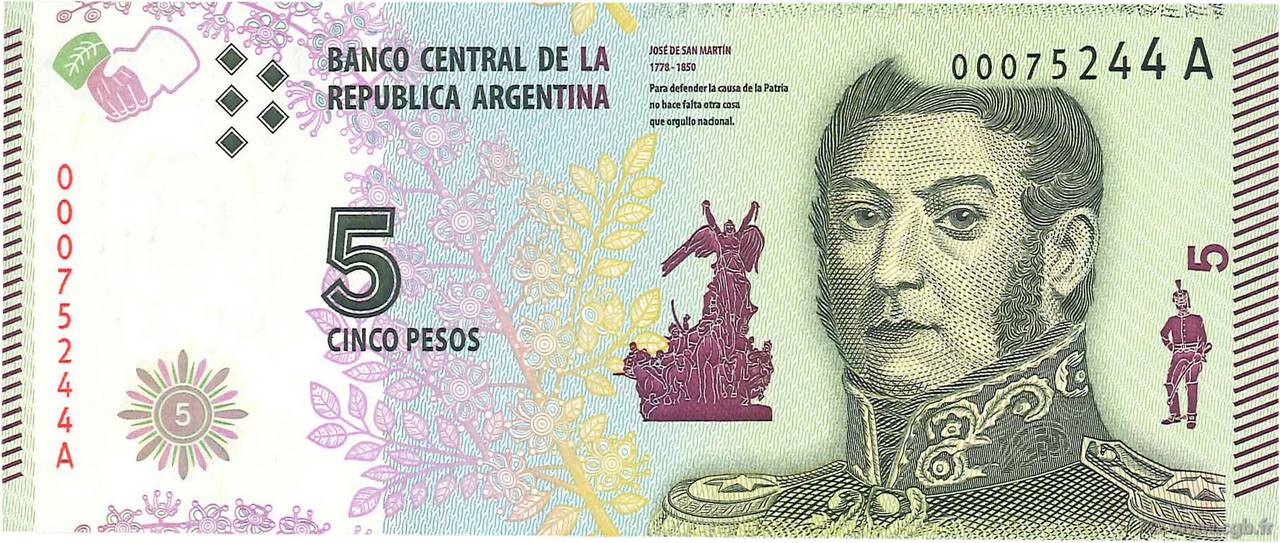 5 Pesos ARGENTINA  2015 P.359 UNC