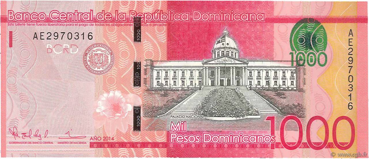 1000 Pesos Dominicanos Dominican Republic 2014 P 193a B97 4884 Banknotes