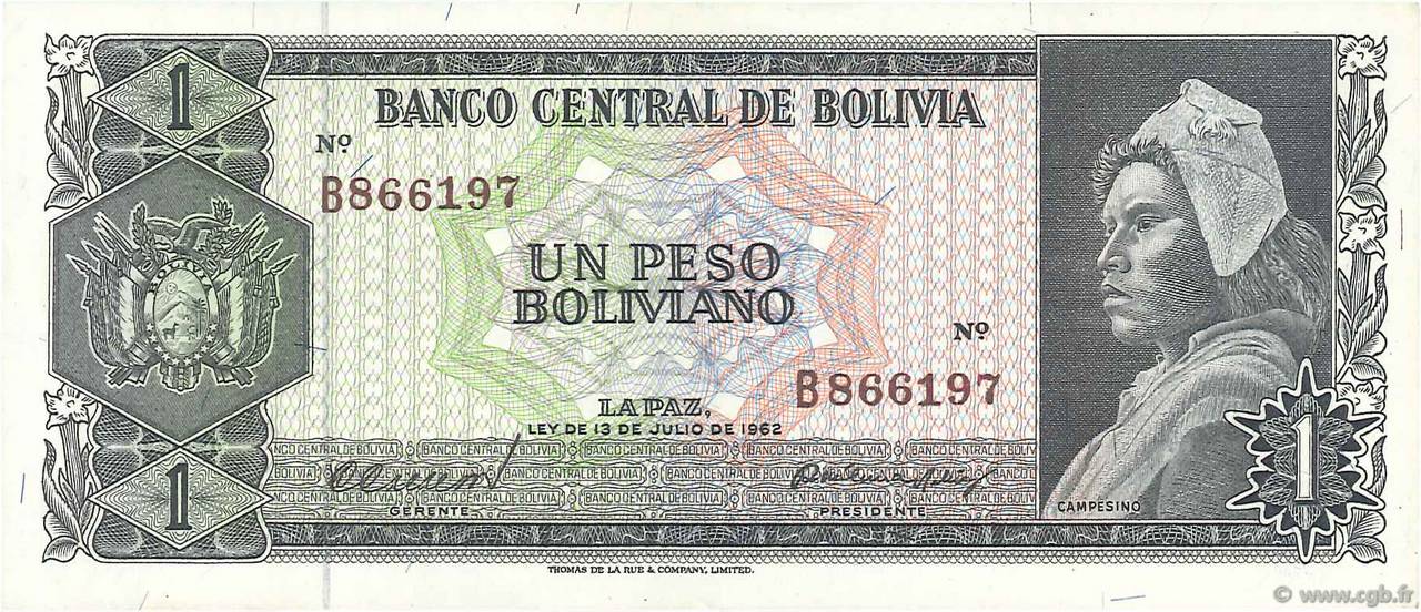 1 Peso Boliviano BOLIVIA  1962 P.152a SPL+