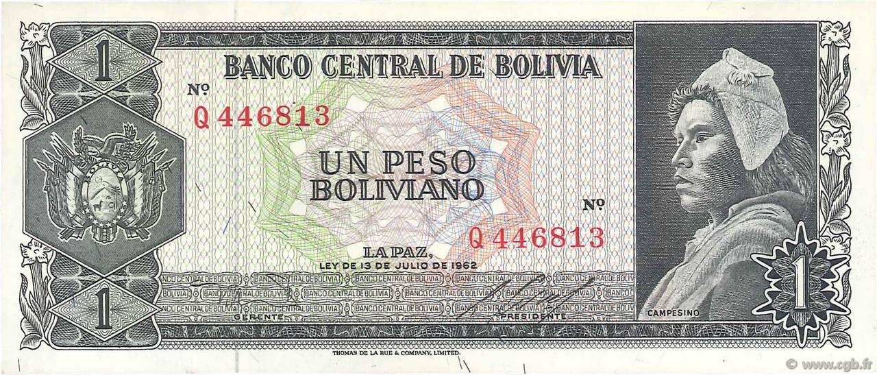 1 Peso Boliviano BOLIVIA  1962 P.158a SPL