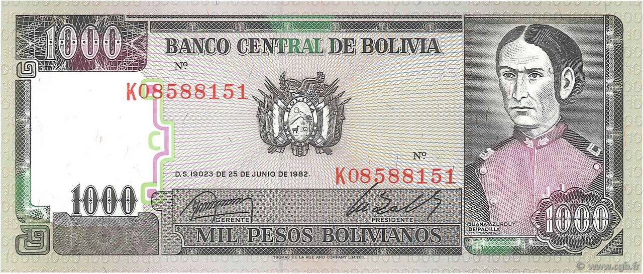 1000 Pesos Bolivianos BOLIVIEN  1982 P.167a ST