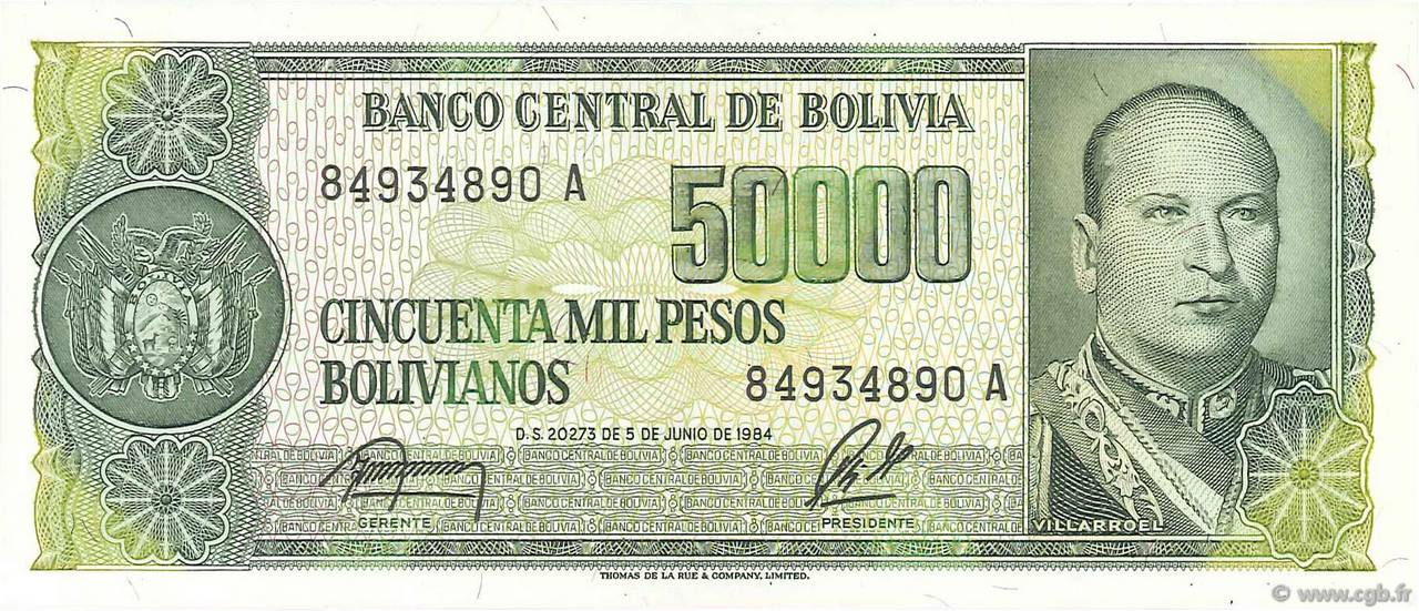 170a Bolivia 50000 Pesos Bolivianos P 170 1984 UNC Low Shipping Combine FREE 