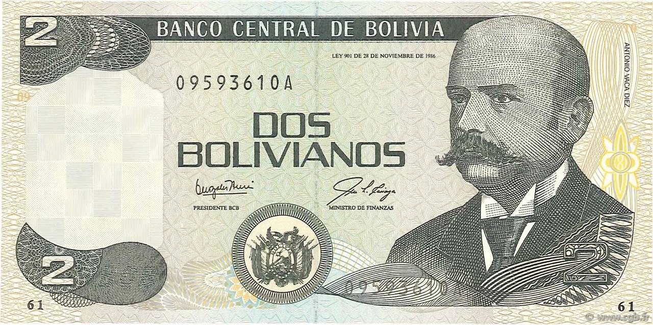 2 Bolivianos BOLIVIA  1987 P.202a FDC