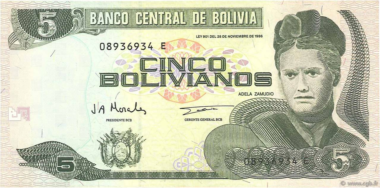 5 Bolivianos BOLIVIEN  1998 P.203c fST
