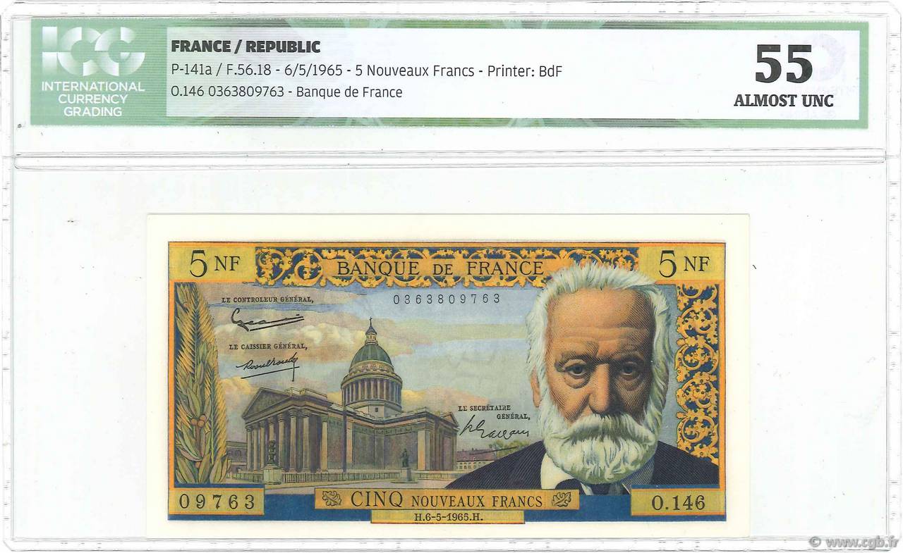 5 Nouveaux Francs VICTOR HUGO FRANKREICH  1965 F.56.18 fST+