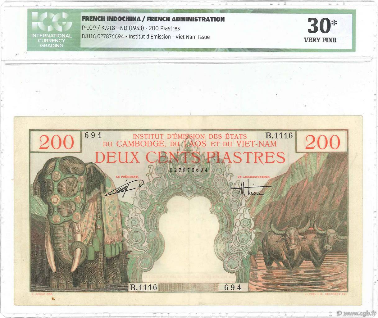 200 Piastres - 200 Dong INDOCINA FRANCESE  1953 P.109 BB