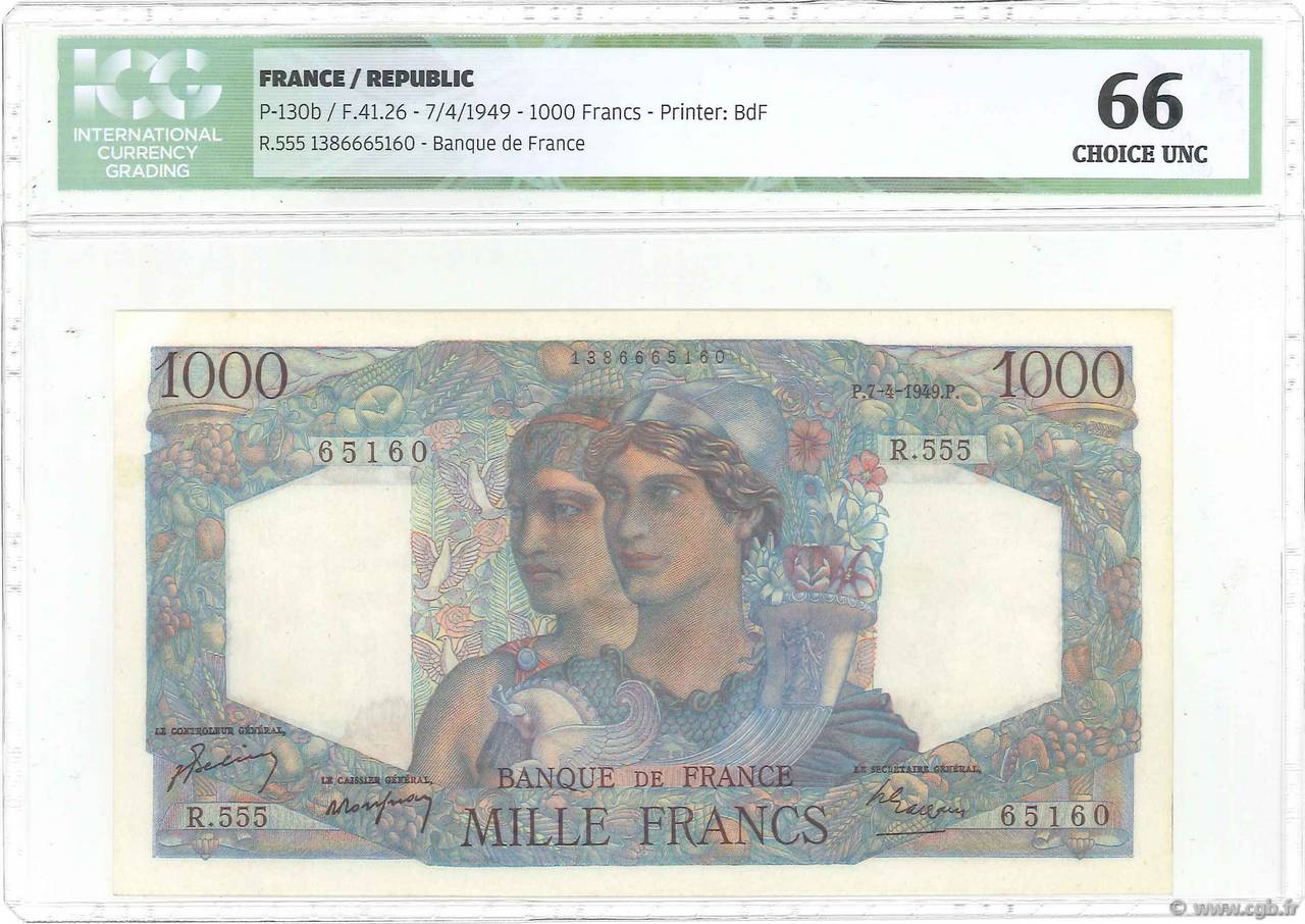 1000 Francs MINERVE ET HERCULE FRANCE  1949 F.41.26 UNC