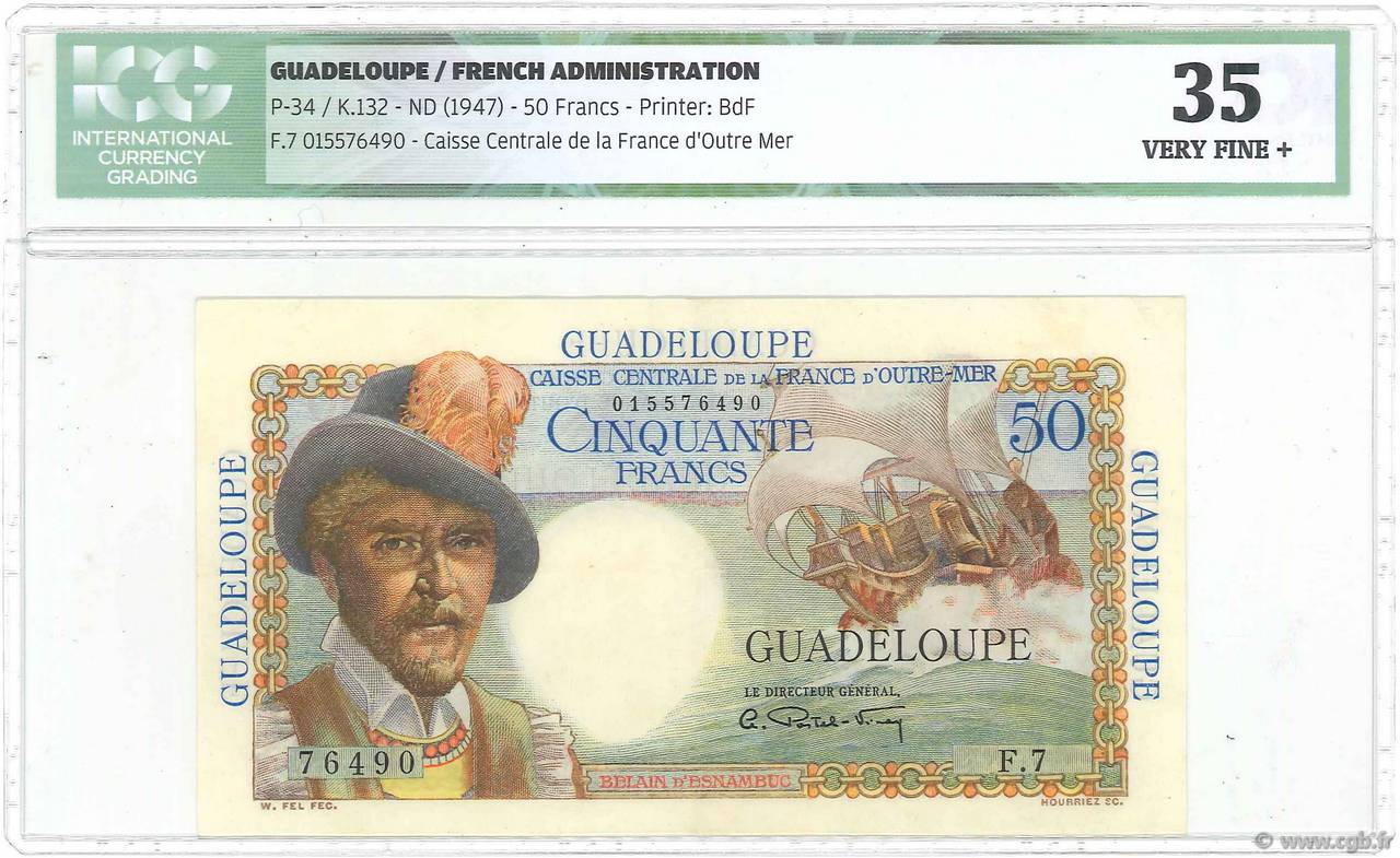 50 Francs Belain d Esnambuc GUADELOUPE  1946 P.34 MBC+