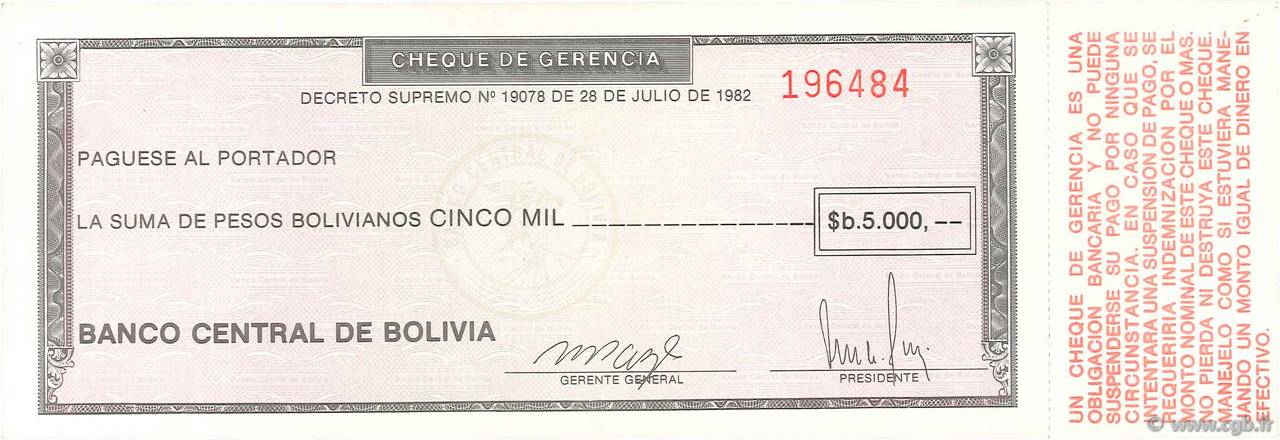 5000 Pesos Bolivianos BOLIVIEN  1984 P.172a ST