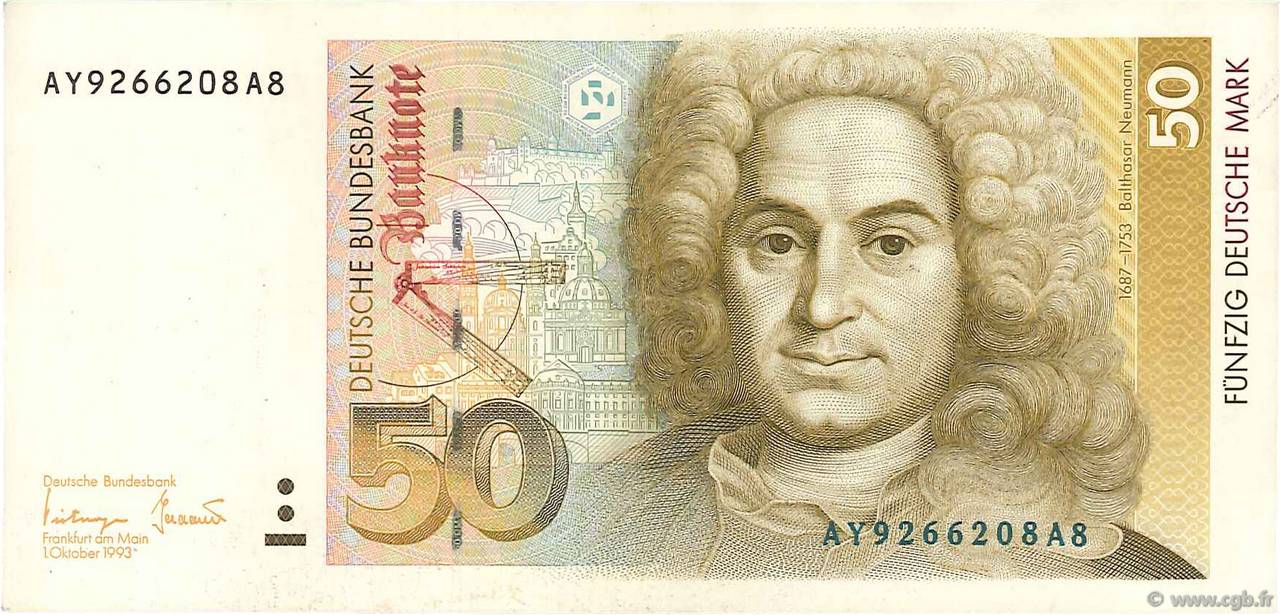 50 Deutsche Mark GERMAN FEDERAL REPUBLIC  1993 P.40c VF