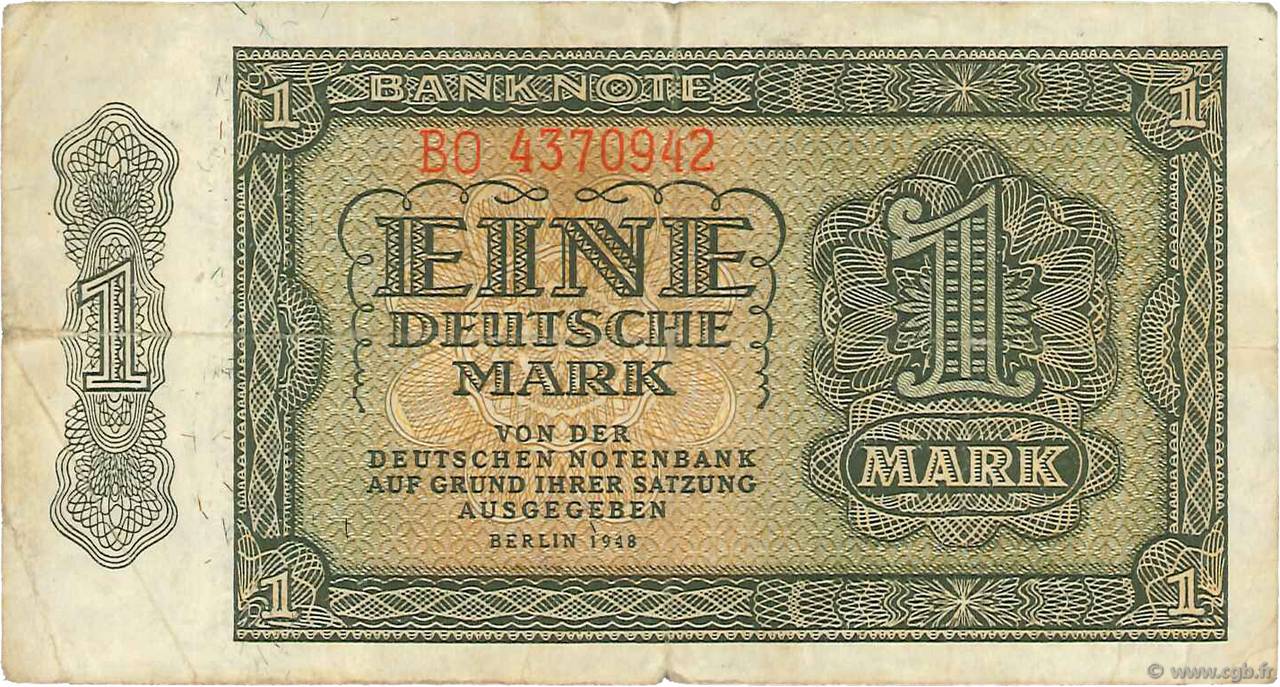 1 Deutsche Mark REPúBLICA DEMOCRáTICA ALEMANA  1948 P.09b BC