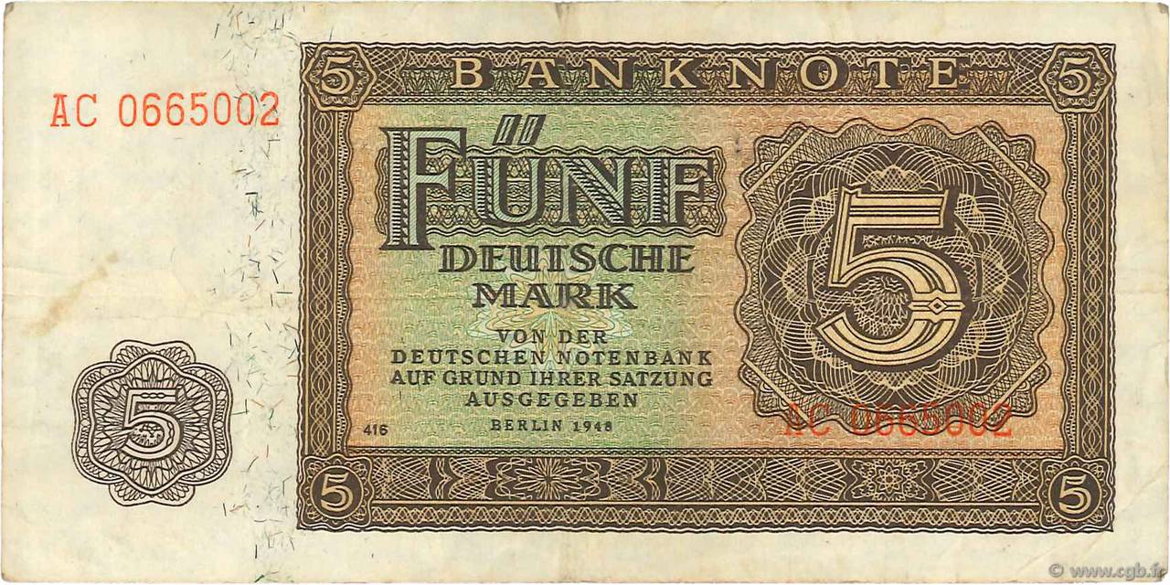 5 Deutsche Mark GERMAN DEMOCRATIC REPUBLIC  1948 P.11b VF-