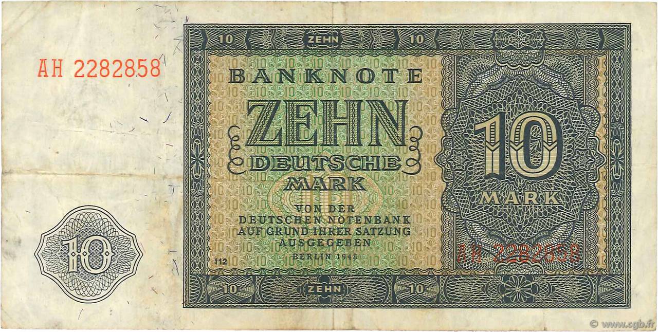 10 Deutsche Mark GERMAN DEMOCRATIC REPUBLIC  1948 P.12b F