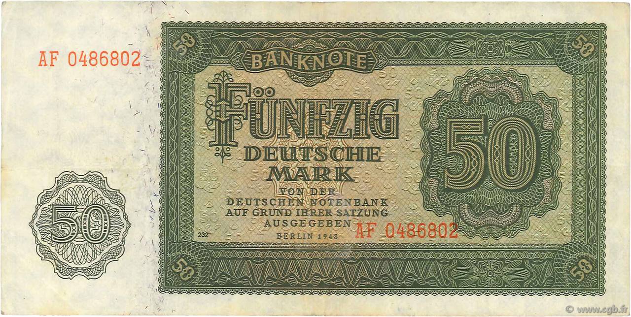 50 Deutsche Mark GERMAN DEMOCRATIC REPUBLIC  1948 P.14b VF