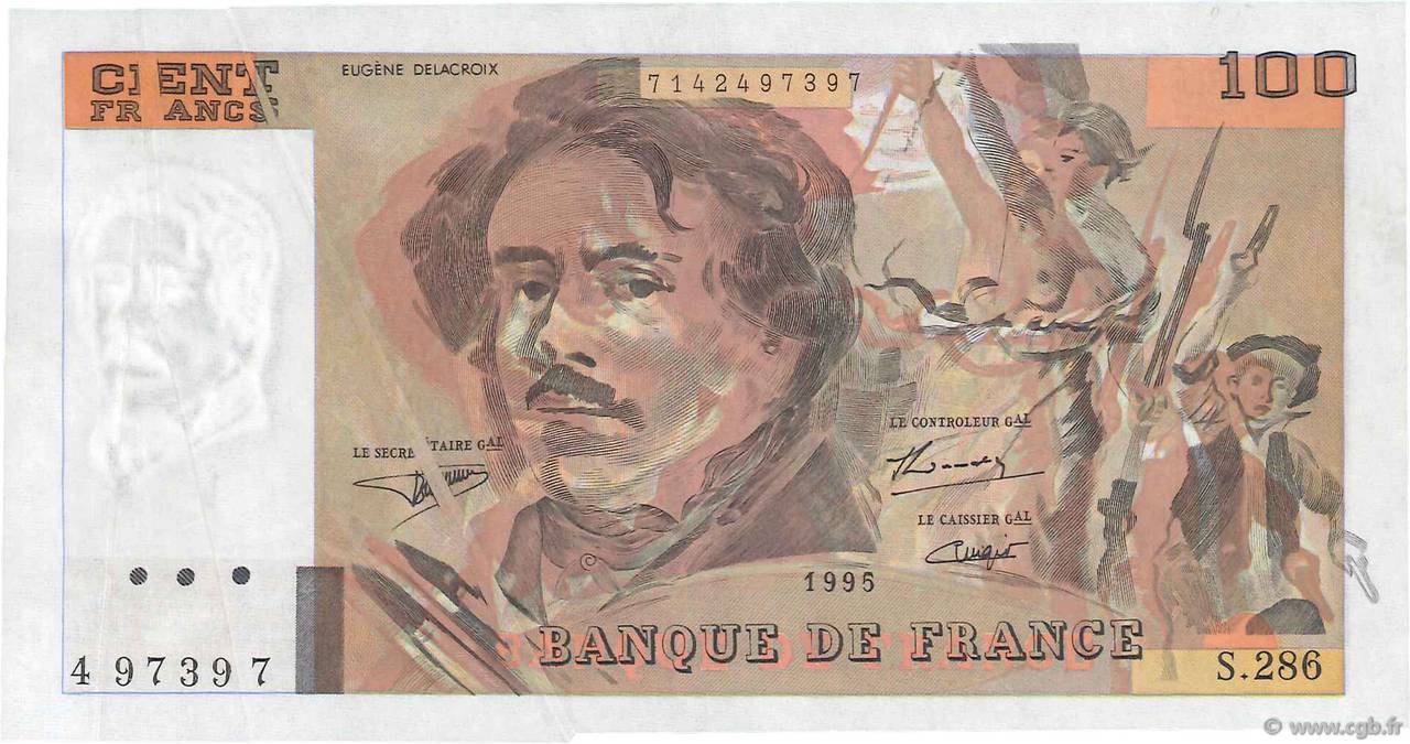 100 Francs DELACROIX 442-1 & 442-2 Fauté FRANKREICH  1995 F.69ter.02c fST+
