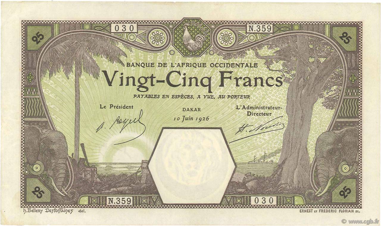 25 Francs DAKAR FRENCH WEST AFRICA (1895-1958) Dakar 1926 P.07Bc XF
