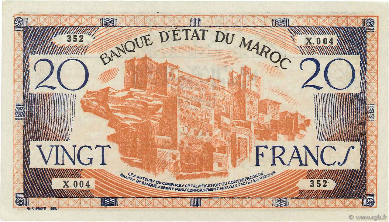 20 Francs MAROCCO  1943 P.39 AU+