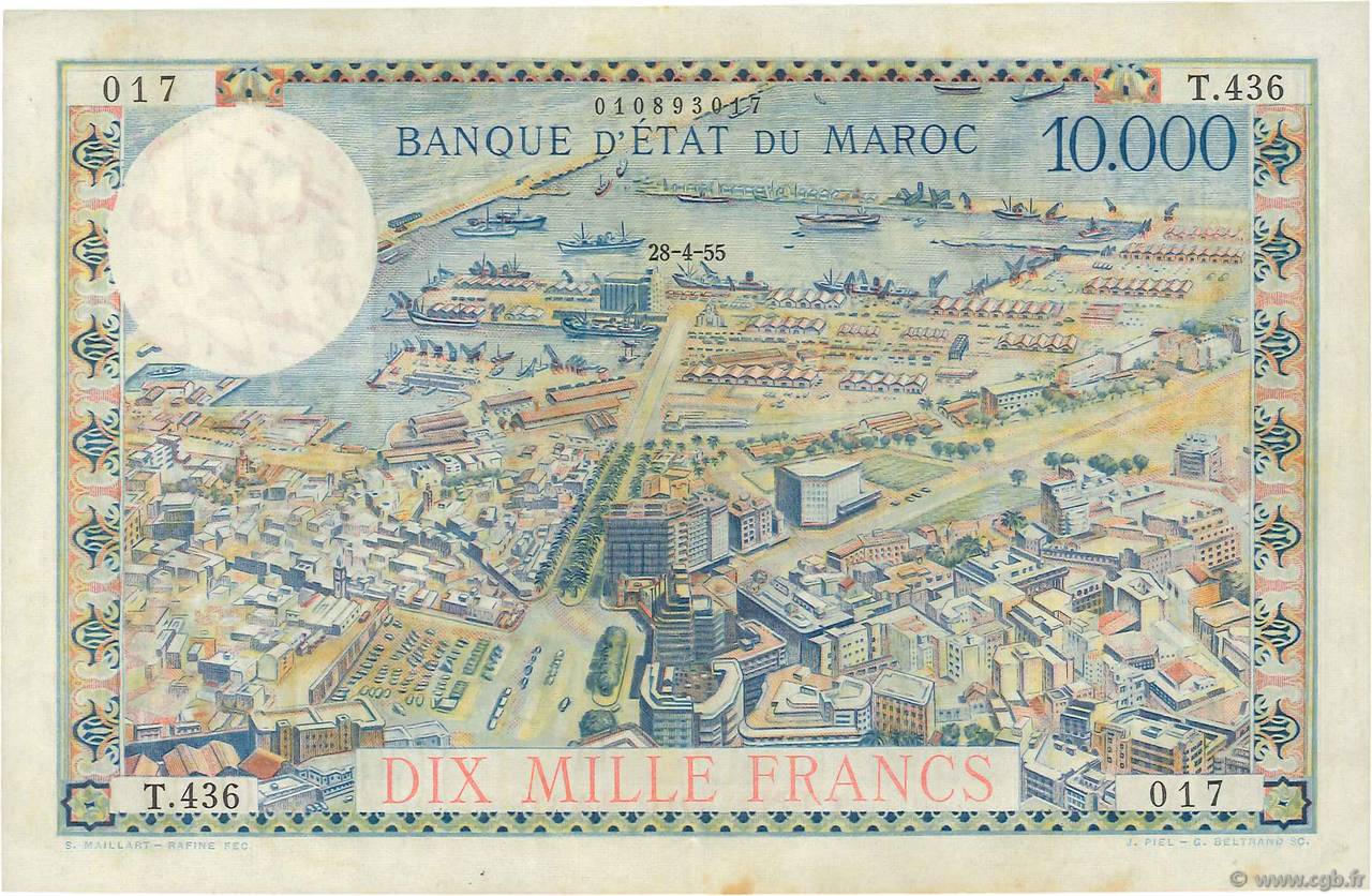 10000 Francs / 100 Dirhams MAROCCO  1955 P.52 AU