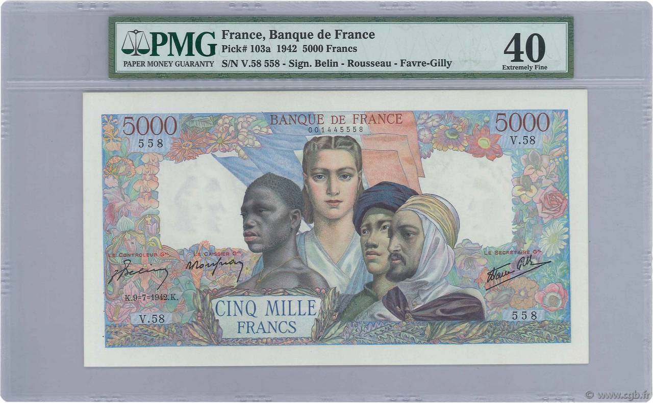 5000 Francs EMPIRE FRANÇAIS FRANCIA  1942 F.47.03 EBC