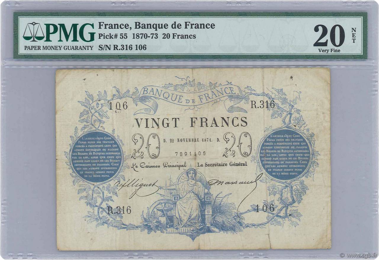 20 Francs type 1871 FRANKREICH  1871 F.A46.02 S