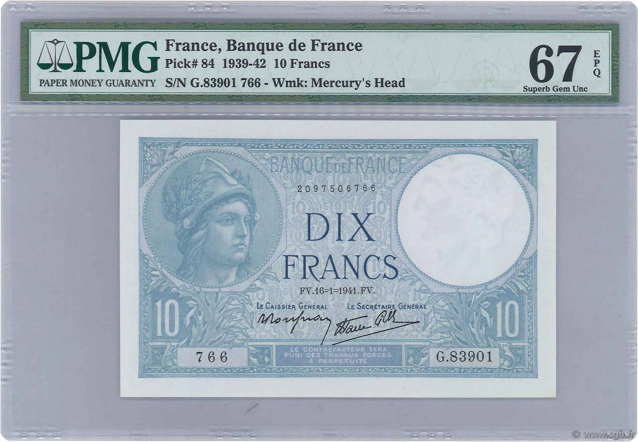 10 Francs MINERVE modifié FRANCIA  1941 F.07.28 FDC
