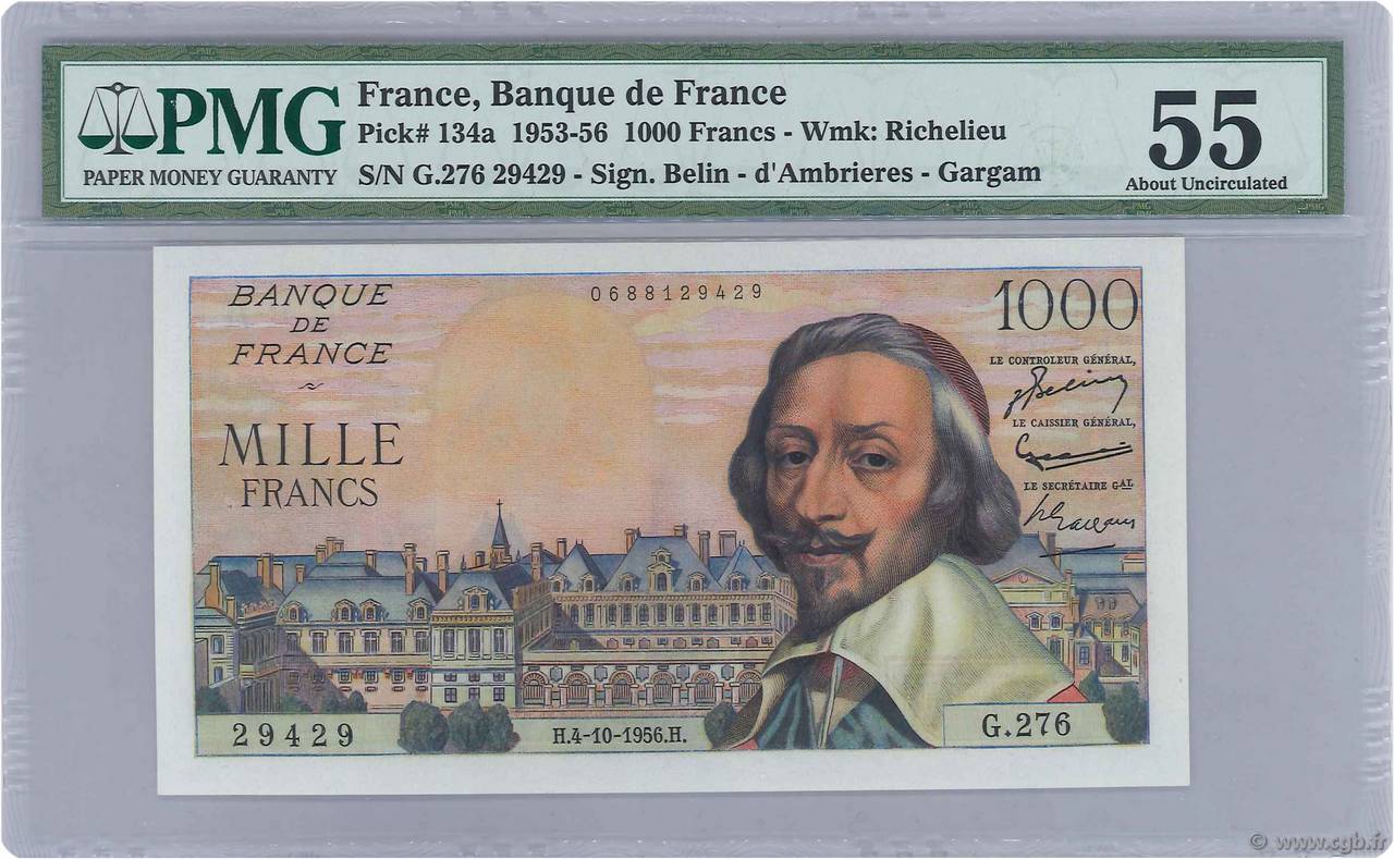 1000 Francs RICHELIEU FRANCE  1956 F.42.22 AU-
